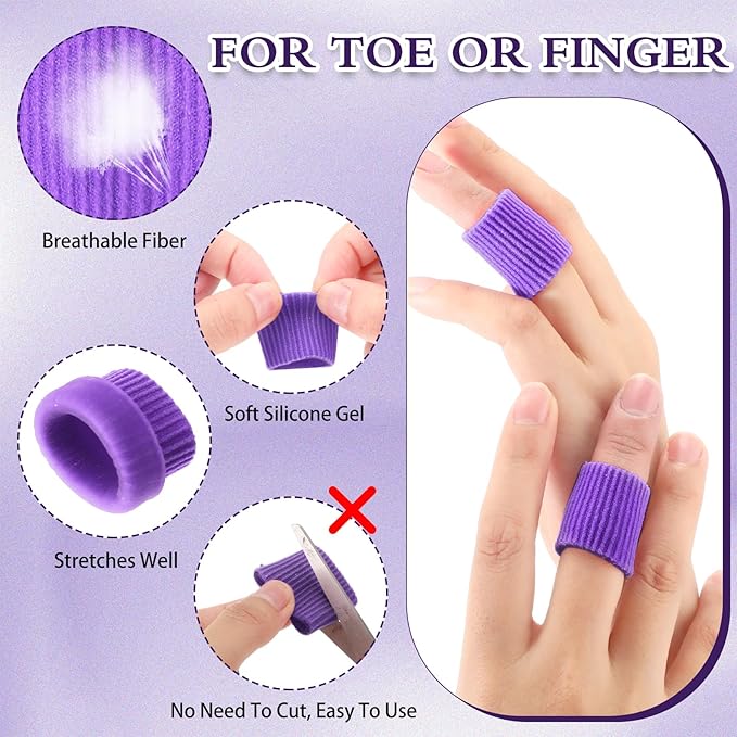 Blulu 16 Pcs Toe Cushion Tube Sleeves Soft Gel Corn Pad Protectors for Cushions Corns, Blisters, Calluses, Toes and Fingers(Purple)