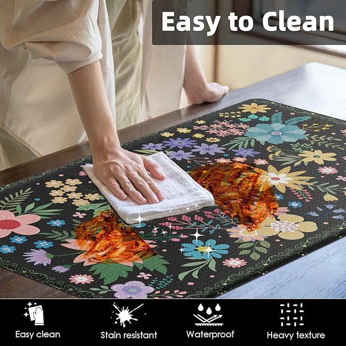 Arttown Flower Anti-Fatigue Kitchen Rug Set of 2 Floral Cushioned Floor Standing Mat Waterproof Non-Slip Mat and PVC Ergonomic Comfort Foam Rug