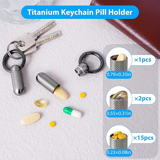 Titanium Keychain Pill Holder,Portable Mini Pill Case, Waterproof Small Pill Container,Mental Pocket Pill Case for Travel Purse
