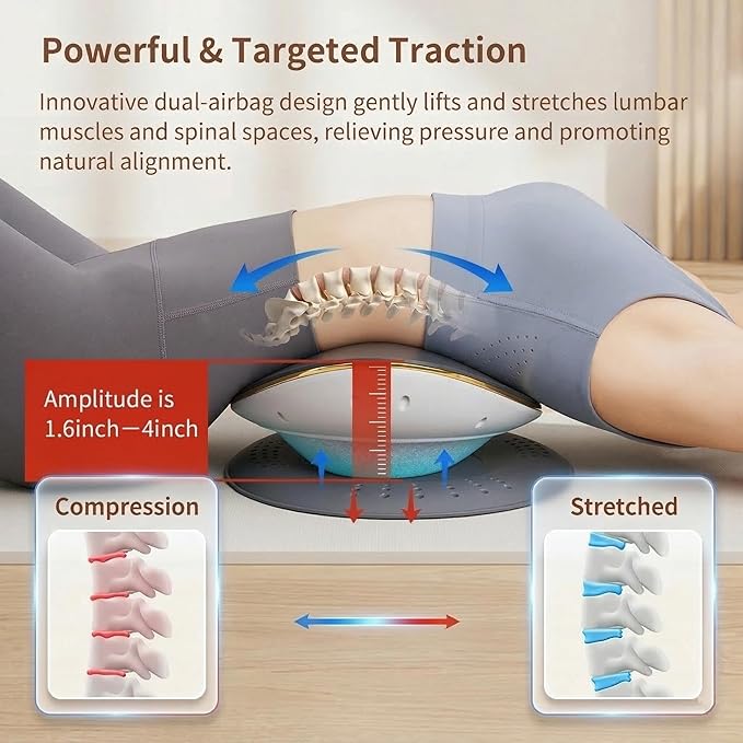 Electric Lumbar Traction Device,Lower Back Massager,Back Traction Device with Adjustable Airbags for Lumbar Pain Relief,Dynamic Traction,3-Level Vibration & 113–131℉ Heat