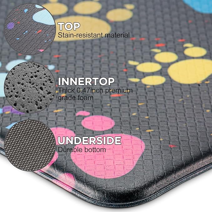 Paws Kitchen Mat Cushioned Anti-Fatigue Floor Mat,Waterproof Non-Skid Thicken Kitchen Mats and Rugs Heavy Duty Comfort Standing Mat for Home, Office, Sink, Laundry, Colorful Paws (Multicolor)
