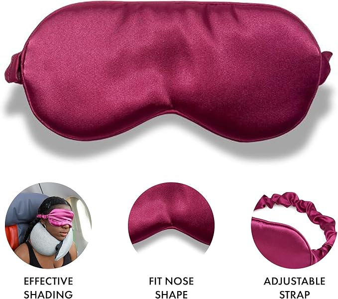 Funky Junque Adjustable Satin Sleep Mask Filled Eye Mask Blocks Light, Lightweight for Women, Bride Sleep Mask - Fuschia