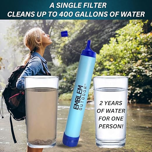 Portable Water Filter Straw for Emergencies and Survival. Emergency Water Filtration to Purify Water When Camping, Hiking, or During a Disaster. Personal Water Filter and Purifier for Travel (2 Pack)
