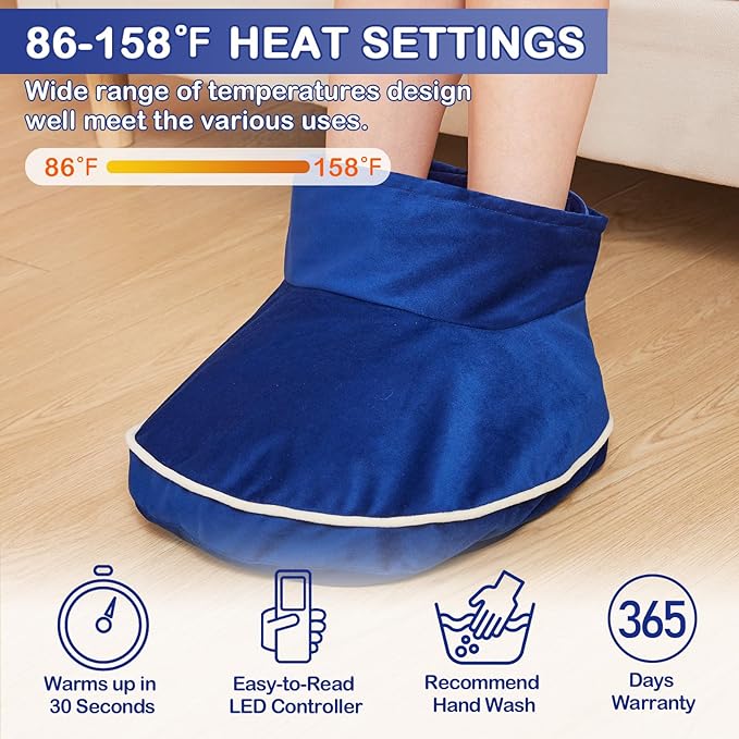 Large Foot Warmer for Feet, Electric Foot Heating Pad with Washable Cover, 86-158℉Adjustable Heat & Auto Shut-Off, Deep-Penetrating Heat for Neuropathy Pain Relief and Foot Pain