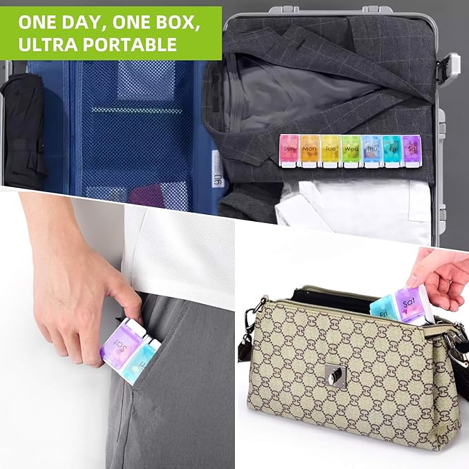 Detachable Pill Organizer,Weekly Pill Box 1 Time a Day,Large Daily Pill Case for Pills/Vitamin/Fish Oil/Supplements(Rainbow)