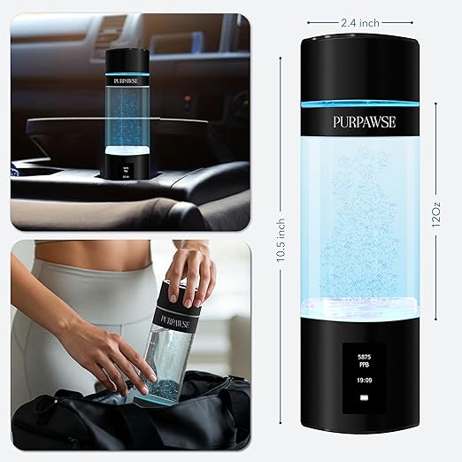 Portable Hydrogen Water Bottle Generator, Up to 6000 PPB with SPE/PEM Technology Hydration Hydrogenated Water Bottle, Athletic, Rechargeable H2 Generator, Long Lasting Battery