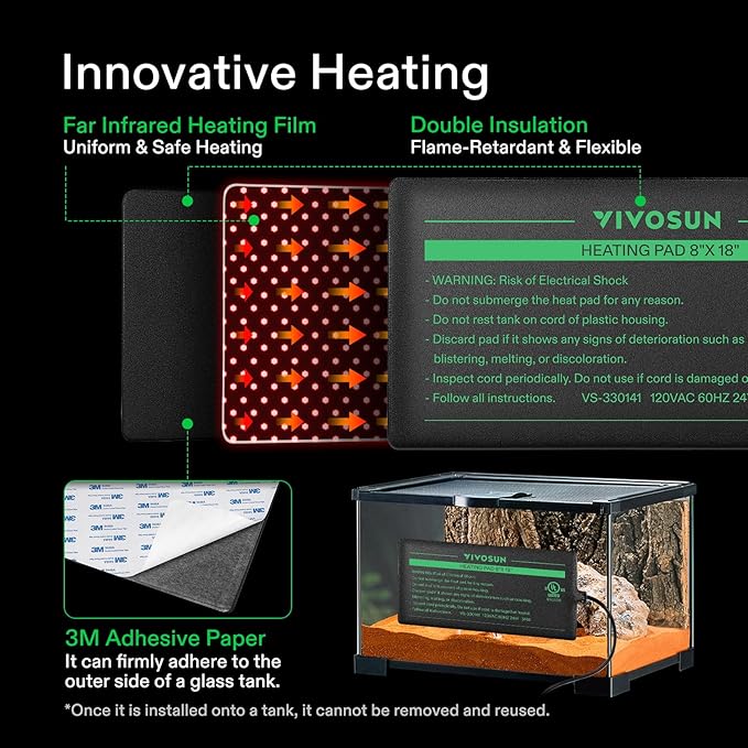 VIVOSUN Reptile Heating Pad 6x8 Inch with Thermostat Combo Under Tank Terrarium Heating Mat for Turtles, Lizards, Frogs, and Other Reptiles (Pack of 2)