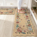 Collive Kitchen Floor Mat Cushioned Anti Fatigue, Scalloped Waterproof Kitchen Sink Rugs Non Skid Sets of 2, Memory Foam Comfort Standing Mats Boho Floral Desk Carpet for Laundry, Office, Home Decor