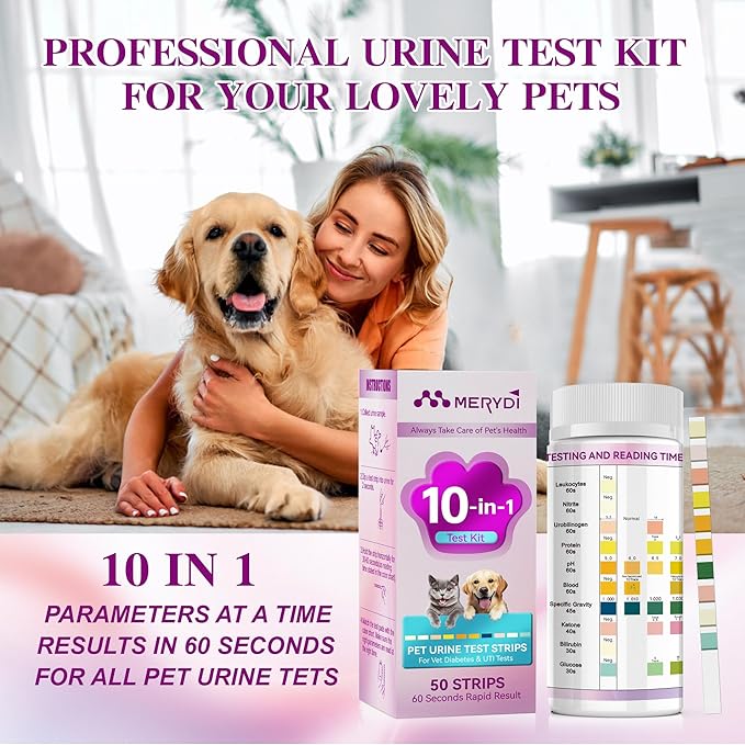 Dog & Cat Urine Test Strips, 10 Way Pet Urinalysis Testing Kit for Ketone, Glucose, pH and Nitrite, Reagent Strips