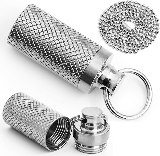TISKY 2Pack Titanium Keychain Pill Holder Container,Waterproof Portable Pill Box Case for Purse or Pocket, Pill Fob Medicine Organizer for Outdoor Travel