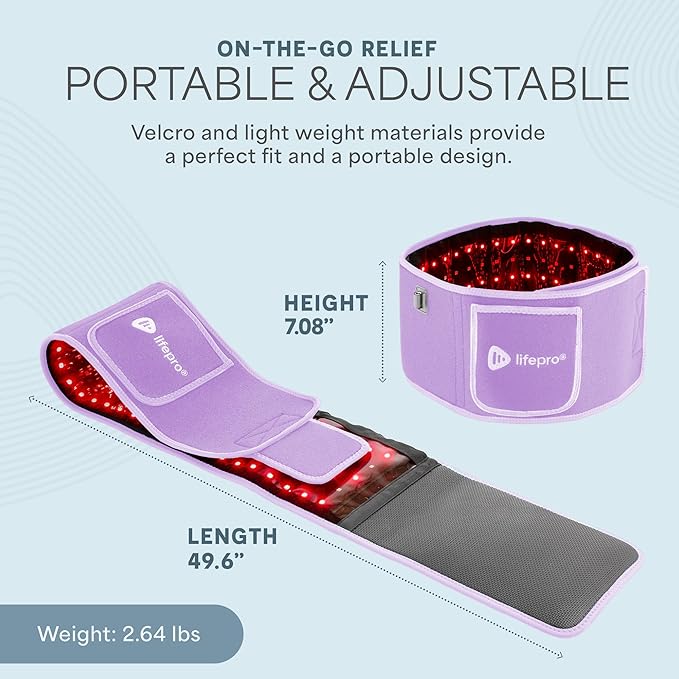 Lifepro Red Light Therapy Belt – Infrared Red Light Therapy for Body, Back Pain and Shoulder - 660nm & 850nm Near Infrared Heating Pad – Adjustable & Portable for Wellness & Relaxation