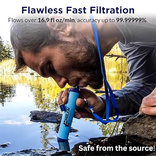 Portable Water Filter Straw for Emergencies and Survival. Emergency Water Filtration to Purify Water When Camping, Hiking, or During a Disaster. Personal Water Filter and Purifier for Travel (2 Pack)