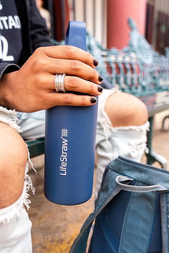 LifeStraw Go Series – Insulated Stainless Steel Water Filter Bottle for Travel and Everyday Use, Removes Bacteria, Parasites and Microplastics, Improves Taste, 24oz Orchid Pink