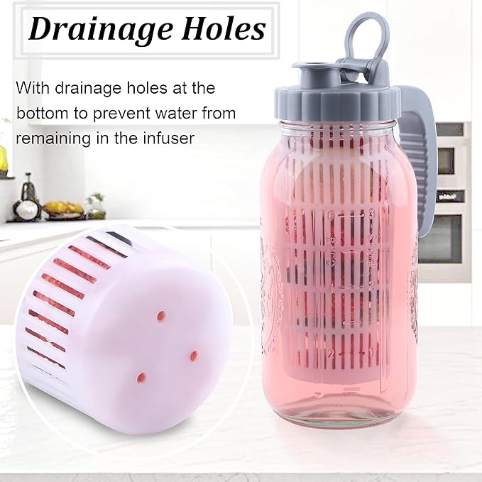 Mason Jar Pitcher With Fruit Infuser 2 Quart Water Pitcher With Pour Spout Lid 64 OZ Wide Mouth Glass Carafe Airtight For Milk, Fruit Infused Water, Iced Tea, Lemonade, Cocktail, Cold Brew Coffee