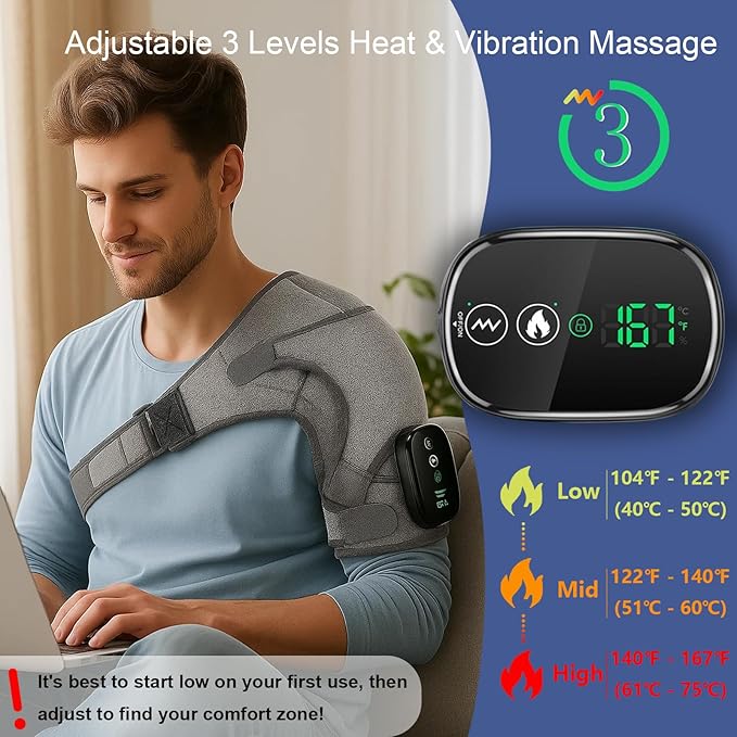 Shoulder Heating Pad with Massage Cordless, Shoulder Massager for Pain Deep Tissue, Heated Shoulder Wrap with Massage, Heat Pad for Pain