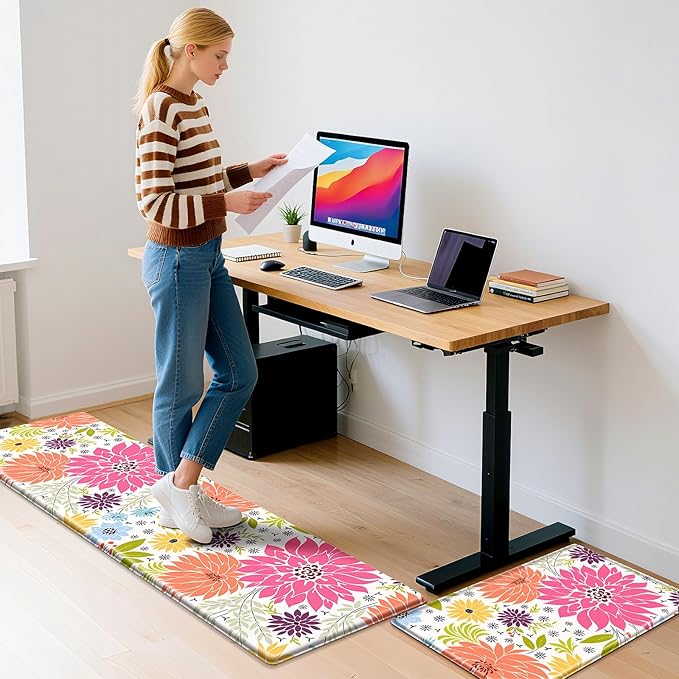 KMAT Kitchen Mat, Heavy Duty Ergonomic Comfort Foam Standing Desk Mat, Cushioned Anti Fatigue Kitchen Rugs for Floor, Waterproof Non-Slip Mats and Rugs Set for Office, Laundry，17.3"x30"+17.3x59