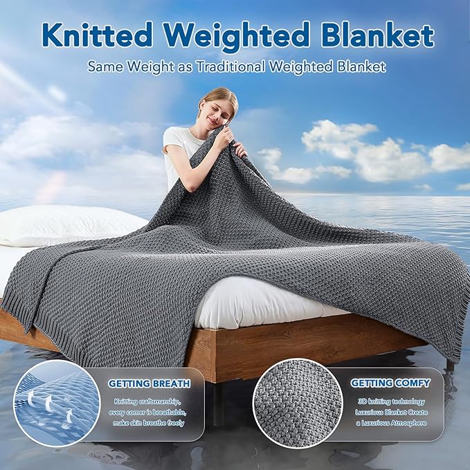 Topcee Knitted Weighted Blanket - 48"x72" 12lbs Cooling Chunky Knit Heavy Blanket for Adults Cable Yarn Knit Decorative No Beads Soft, Cozy and Cooling Weighted Throw Blankets Machine Washable