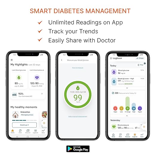 DARIO Smart Glucose Monitor Kit | USB-C Port (Compatible with Android devices only) | Test Blood Sugar Levels & Manage Diabetes, Testing Kit Includes: Glucometer with 25 Strips, 10 Sterile lancets
