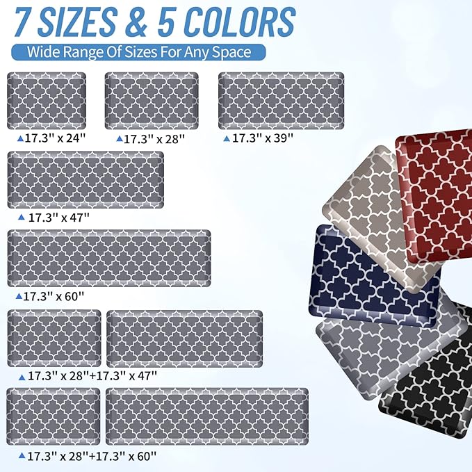 4/5 Inch Thick Kitchen Rugs, Kitchen Mat, Anti Fatigue Floor Mat, Waterproof Mats & Rugs, Heavy Duty PVC Ergonomic Comfort Standing Foam for Kitchen, Home, Office, Sink, Garage (24" x 17.3", Grey)