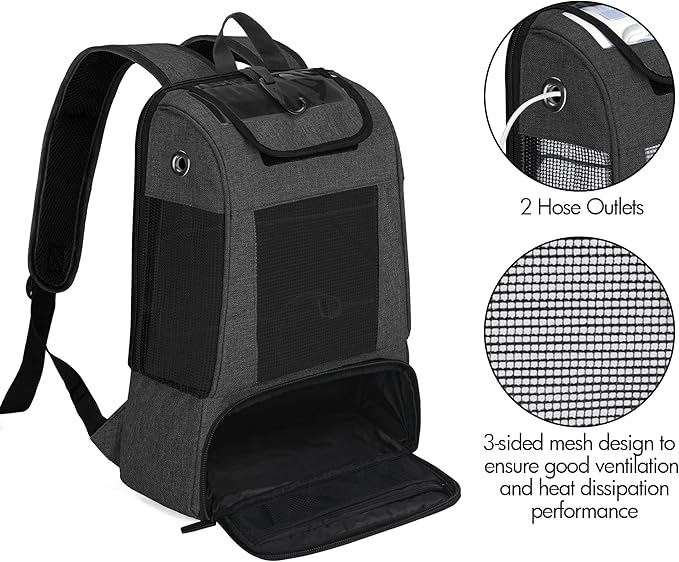 CURMIO Portable Oxygen Concentrators Backpack, POC Travel Carrying Bag with Mesh Panels for Breathability, Compatible for Inogen, Oxygo, Caire Units, Black, Bag Only
