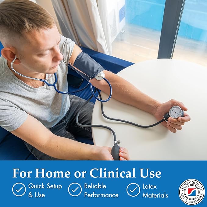 Adult Pro Aneroid Sphygmomanometer – Size 12 Navy Blue Cuff, Manual Blood Pressure Monitor, Reusable, Dial Display, Includes Leatherette Carrying Case – 1 Count