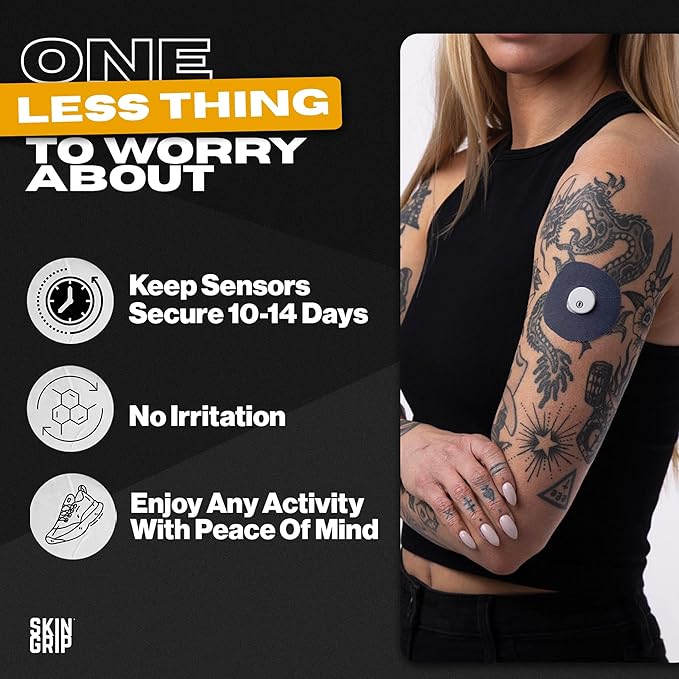 Skin Grip Universal Adhesive Patches for CGM and Insulin Pumps with Cutout (20-Pack) 0.8-Inch Hole, Waterproof & Sweatproof for 10-14 Days, Glucose Monitor Patch, Diabetic Sensor Cover, Basics Pack