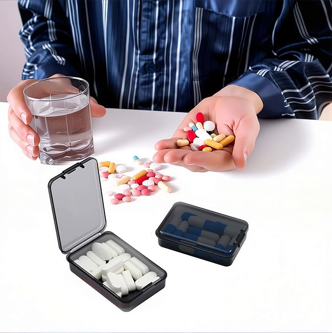 6 PCS Small Pill Box, Tiny Pill Case,Mini Clear Plastic Storage Containers Cute Travel Pill Organizer Case Portable for Pocket Purse Briefcase (Black)