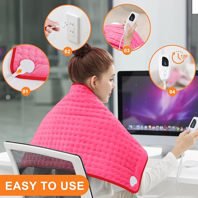 Deepsoon Heating Pad,Electric Heating Pads for Back,Neck,Abdomen,Moist Heating Pad for Shoulder,Knee,Arms,Legs,Dry/Moist Heat & Auto Shut Off,Christmas Gifts for Men and Women,Fuchsia,33x17 Inch