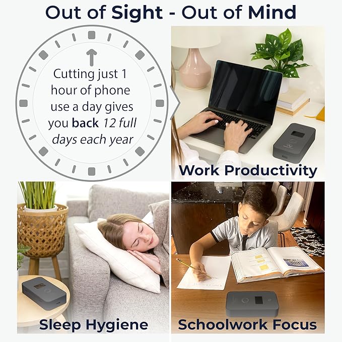 Mindsight Personal Timed Lock Box | Unplug from Phones and Other Small Distractions | 3 Modes based on Willpower | Easy to Use | Out of Sight ~ Out of Mind | Boost Your Mental Wellness