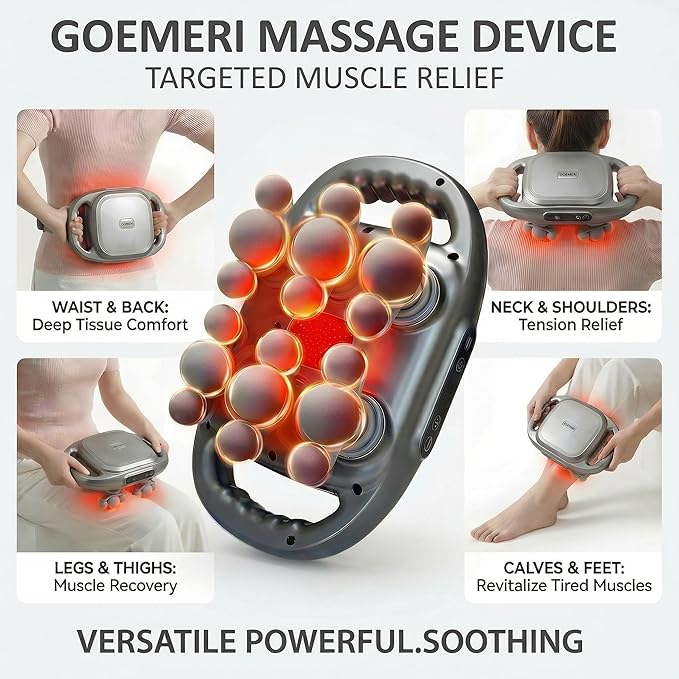 Goemeri 18-Head Massage Gun Set – Deep Tissue Percussion Massager with 9 Smart Modes & 30 Speed Levels, Quiet Handheld Muscle Massager for Back, Shoulder, Waist & Leg Relief, Ideal Gift