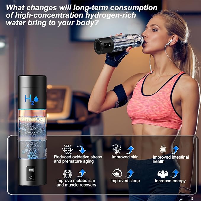 9.5oz High-grade Portable Hydrogen Water Bottle with Food-grade PC Cup Body & HydrogenLock Tech, Up to 6000ppb in 10mins/4000ppb in 5mins, Hydrogen Water Bottle Generator with SPE & PEM Tech