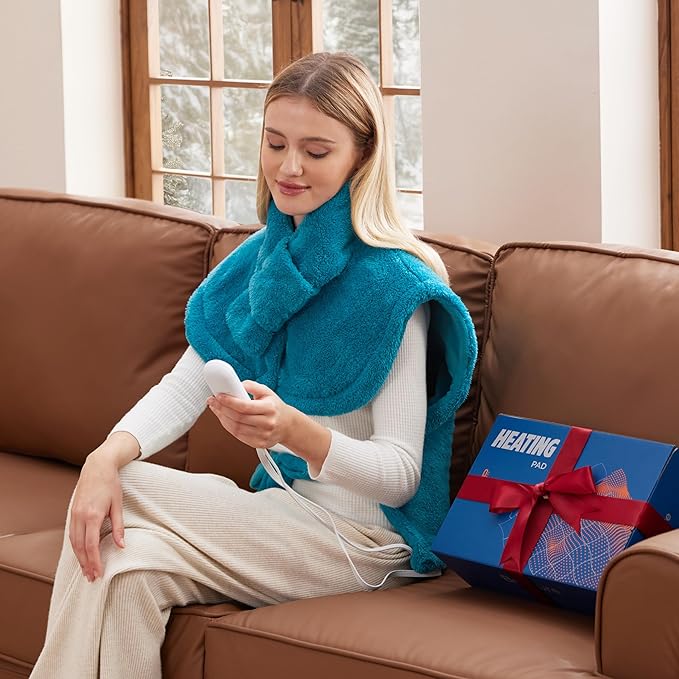 Bedsure Wrap Heating Pad for Neck and Shoulders and Back - Birthday Gifts for Seniors Women Mom, Electric Heated Pad for Full Body, Fast Heating Large 24"x34", ETL Certified, Blue