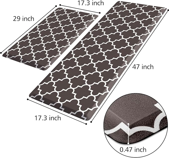 KMAT Kitchen Mat [2 PCS] 0.47inch Cushioned Anti-Fatigue Kitchen Rug, Waterproof Non-Skid Kitchen Mats and Rugs Heavy Duty PVC Ergonomic Comfort Standing Mat for Kitchen, Floor Home, Chocolate