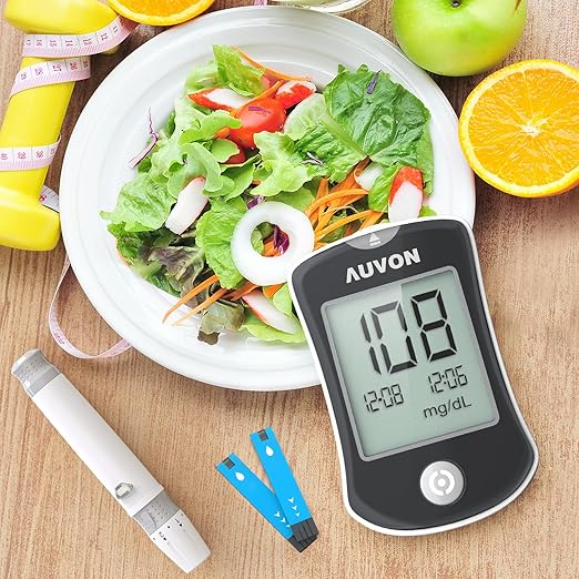 AUVON Blood Glucose Monitor Kit, High Accuracy Blood Sugar Test Kit with 50 Glucometer Strips, 50 30G Lancets, 1 Lancing Devices, DS-W Diabetes Testing Kit, No Coding Required, Travel Size