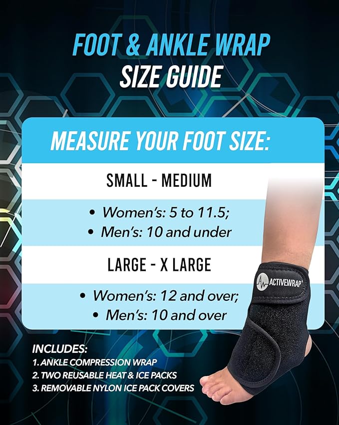 ActiveWrap Foot & Ankle Ice Pack Wrap for Heel, Arch, and Ankle Discomfort, Swelling, Soreness, and Injury Recovery – Reusable Hot & Cold Wrap with Adjustable Compression Straps, Small/Medium