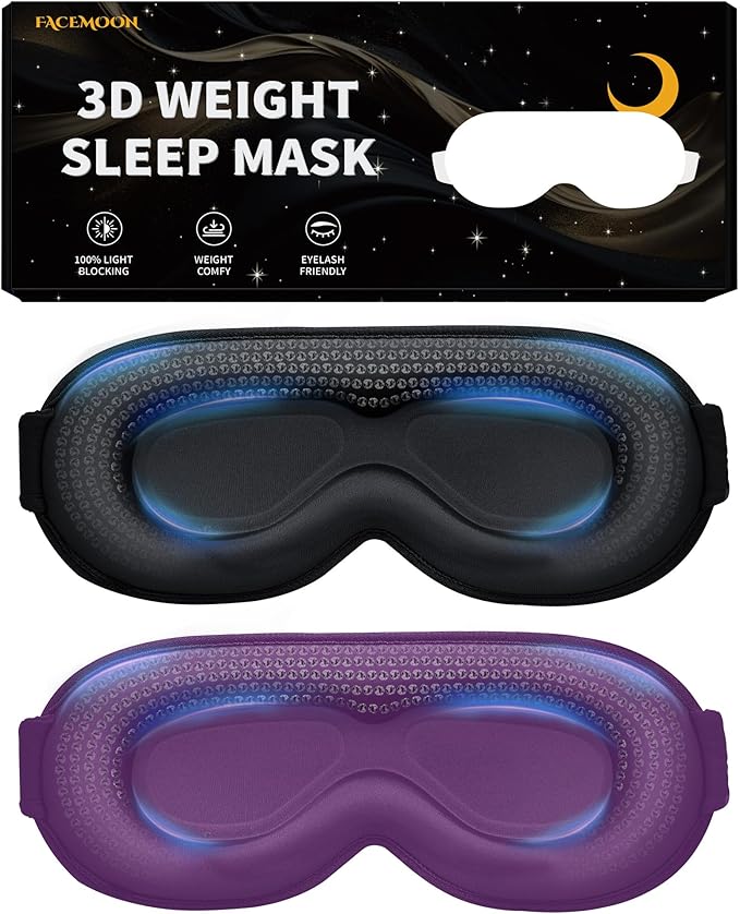 Weighted Sleeping Mask for Women Men 2 Pack 3D Contoured Eye Masks for Sleep (Black,Purple)