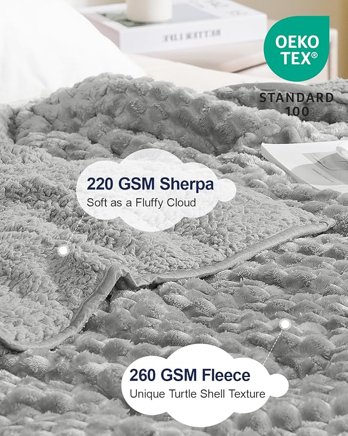 Super Soft Luxury Fleece Sherpa Weighted Blanket for Teens, 3lbs Small Weighted Lap Blanket for Adults, Turtle Shell Cozy Warm Throw for Winter, Compact Heavy Blanket for Sleep & Travel, Grey, 36"x48"