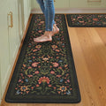 Collive Anti Fatigue Mats for Kitchen Floor, Waterproof Cushioned Kitchen Rugs Sets of 2 Non Skid Padded Sink Rugs, Vintage Floral Comfort Standing Mat for Laundry, Office, 17.3"x29"+17.3"x59", Black
