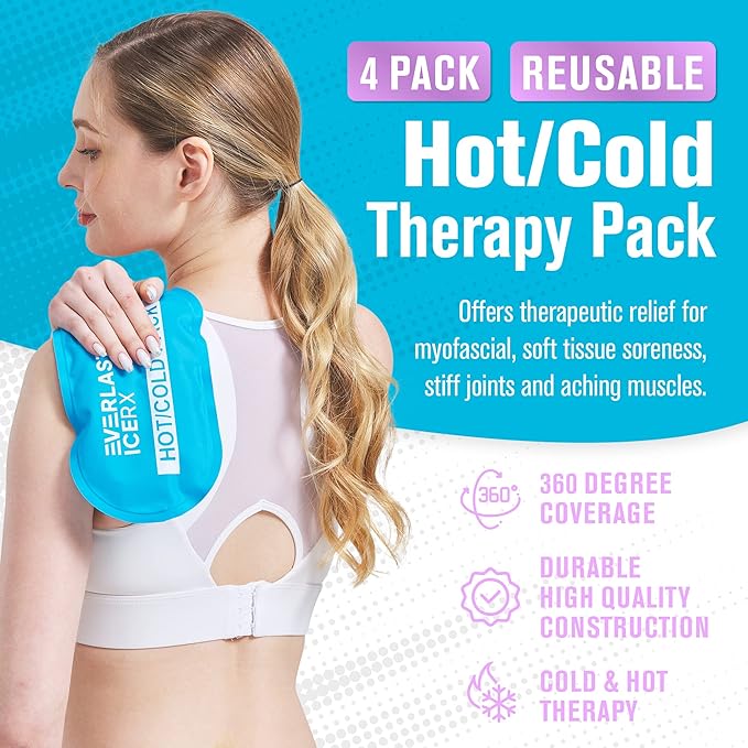Gel Ice Packs for Injuries Reusable, Hot & Cold Gel Wrap (4 Pack), Adjustable & Flexible, Long Lasting Instant Compression for Back, Knees, Shoulders, Elbows, Neck, Foot & Ankle