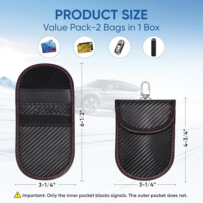 TICONN 2PK Faraday Bags for Car Keys Fob, 3.25"X4.75" Faraday Cage Protector, Car RFID Signal Blocking, Anti-Theft Pouch Anti-Hacking Case Blocker (Black, S)
