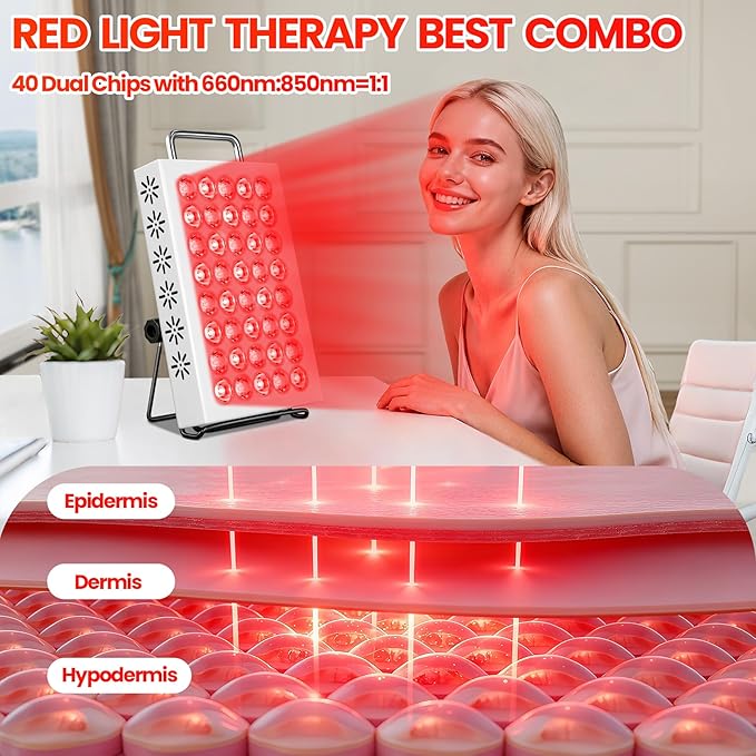 AearKing Red Light Therapy for Face and Body, 660nm & 850nm Near Infrared Red Light Therapy Panel with Adjustable Stand, Portable Dual Chip LED Red Light Therapy Lamp with Timer & 5 Brightness Levels
