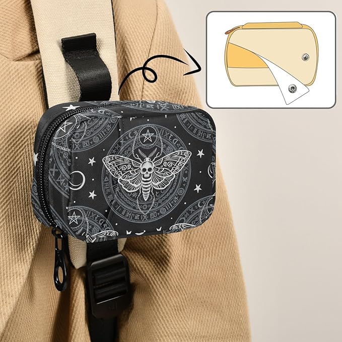 Travel Pill Organizer Bag Weekly Pill Organizer Case Skull Butterfly Black Portable Small Daily Pill Boxes for Vitamin Fish Oils Supplement Holder with Zipper Compact Size