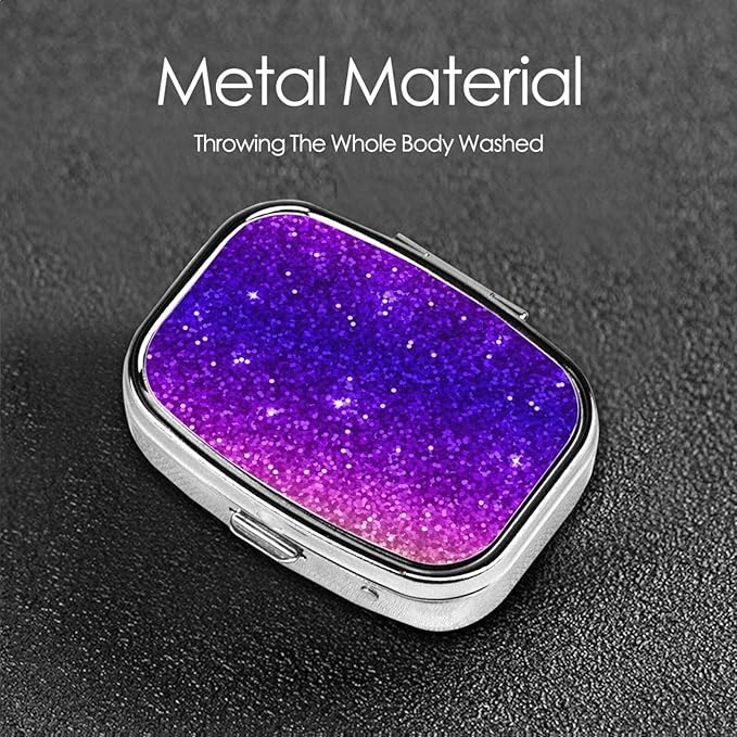 Small Pill Case Beautiful Purple Glitter Sparkles Pattern, Travel Pill Organizer Pill Box Portable Medicine Organizer, Cute Pill Holder Container for Vitamin, Fish Oil