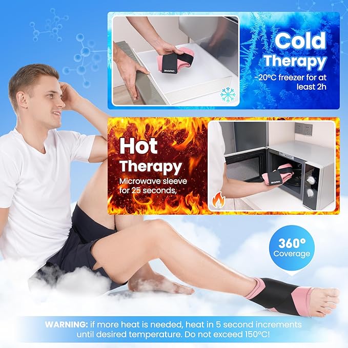 ONLYCARE Ankle Ice Pack Wrap, Soft Gel for Hot & Cold Hand Therapy for Sprained Ankle Injuries, Achilles Tendonitis, Plantar Fasciitis,Pink