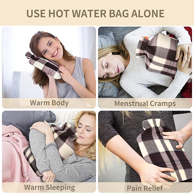 Hot Water Bag, Hot Water Bottle wtih Cover, 2L Rubber Warm Hot Water Bottles Pouch with 130cm Long Soft Waist Cover for Neck, Shoulder, Back, Hand, Legs and Period Pain Relief