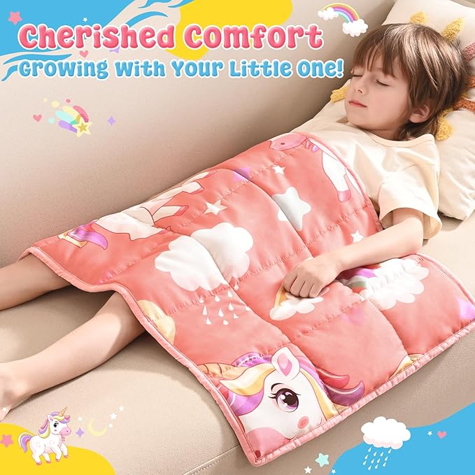 anfie Weighted Lap Pad 2 Pounds, Weighted Blanket Kids(20"*30") Cooling Blanket for Sleeping,Weighted Throw Blanket for Travel Indoor Outdoor(Red Unicorn)