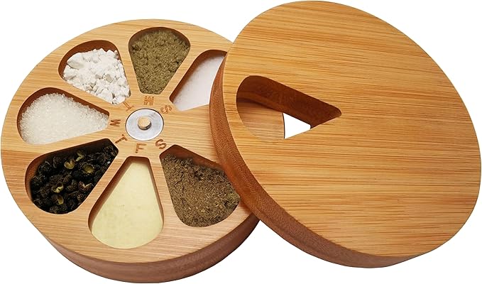 fashciaga Bamboo Wood Daily Weekly Vitamin Medicine Pill Organizer Case Box,Kitchen Salt Spice Cellar Containers,Earring Ring Jewelry Storage Decorative Box (Large)