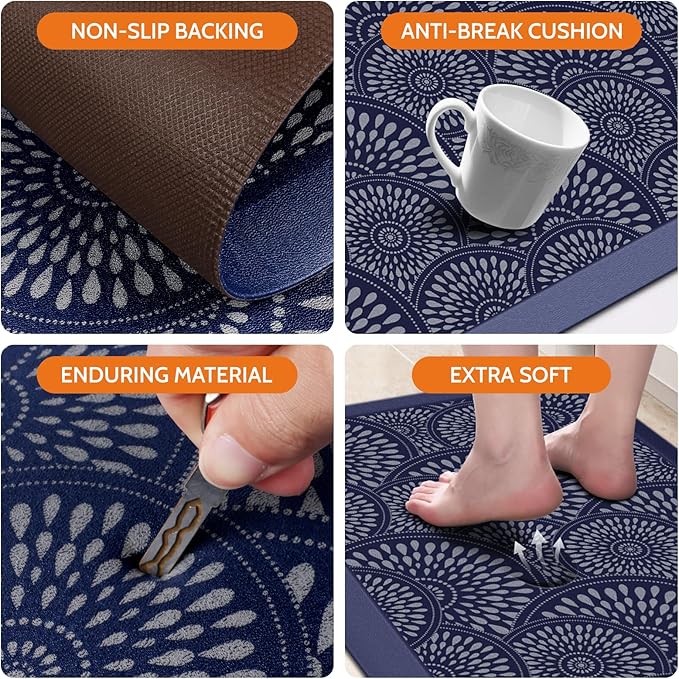 Mattitude Kitchen Mat, 17.3x60in Heavy Duty Ergonomic Comfort Foam Standing Desk Mat, Waterproof Non-Slip Standing Mats and Rugs for Kitchen, Office, Laundry, Blue