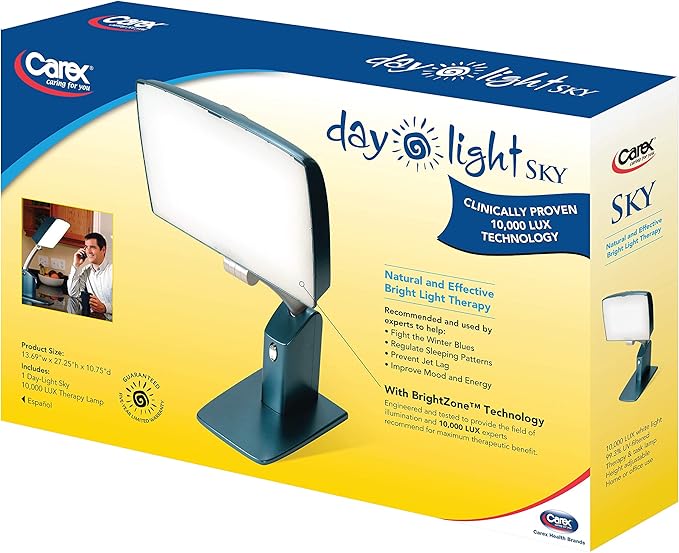 Carex Day-Light Sky Bright Sunlight Therapy Lamp, 10000 LUX Therapy Lamp at 12 Inches, LED Bright White Light with Adjustable Height and Brightness Levels for Mood