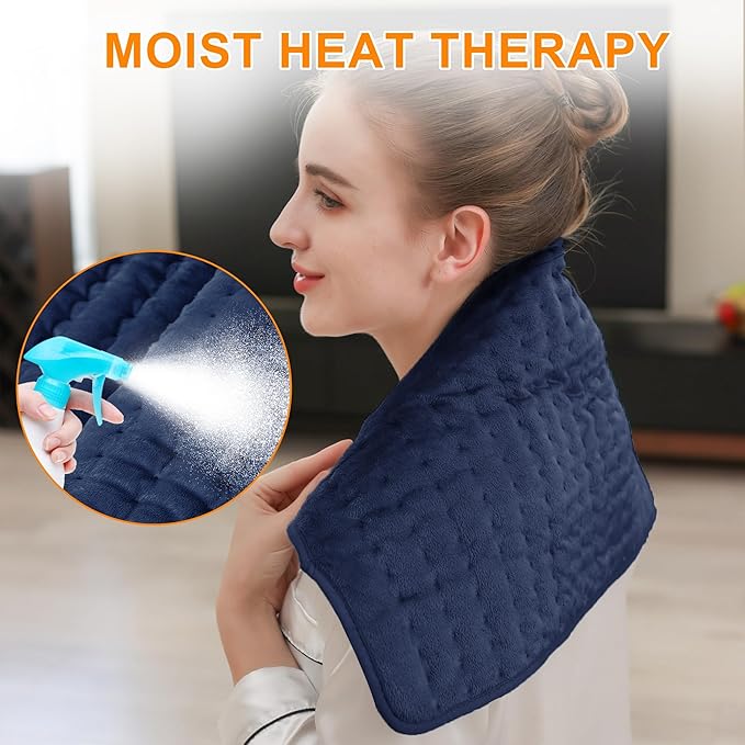 Deepsoon Heating Pad,Electric Heating Pads for Back,Neck,Abdomen,Moist Heating Pad for Shoulder,Knee,Arms,Legs,Dry/Moist Heat & Auto Shut Off,Christmas Gifts for Men and Women,Navy Blue,24x12 Inch